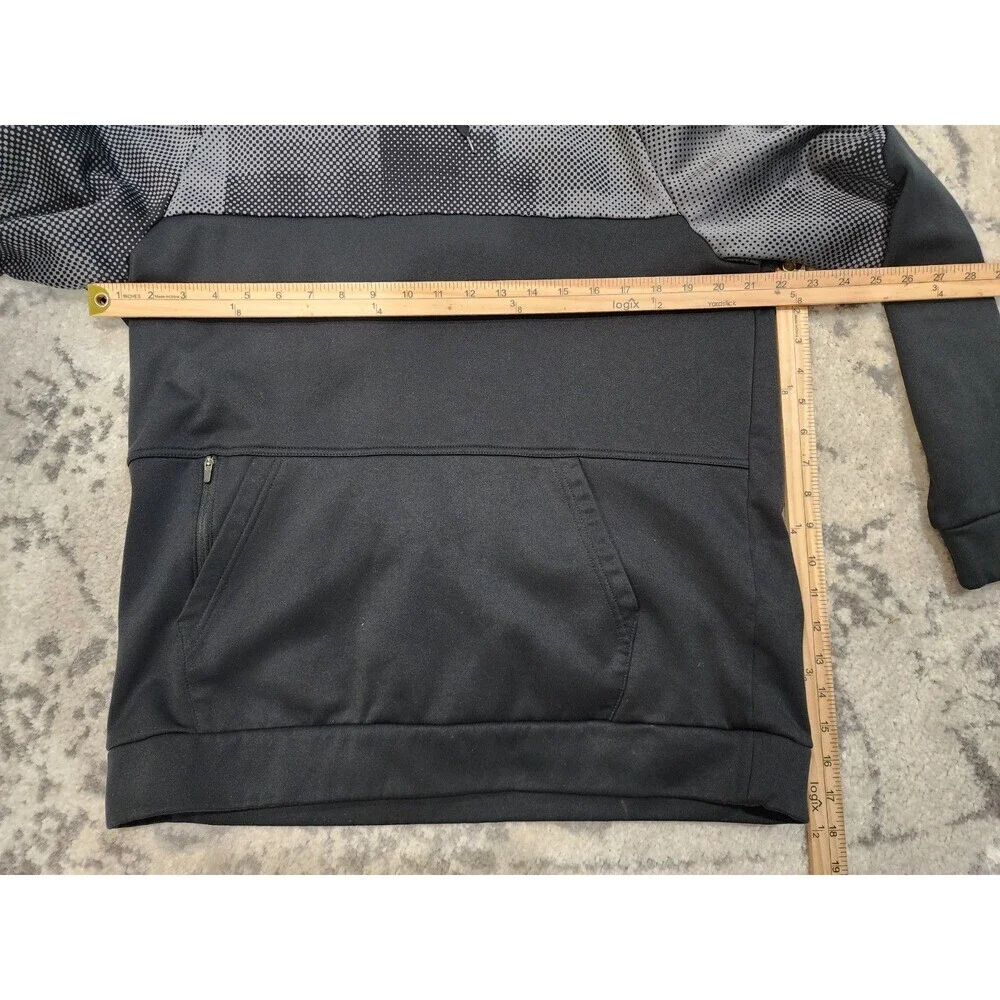 NIKE DRI-FIT MENS LARGE BLACK PULLOVER HOODIE Black Grey Crowl Neck